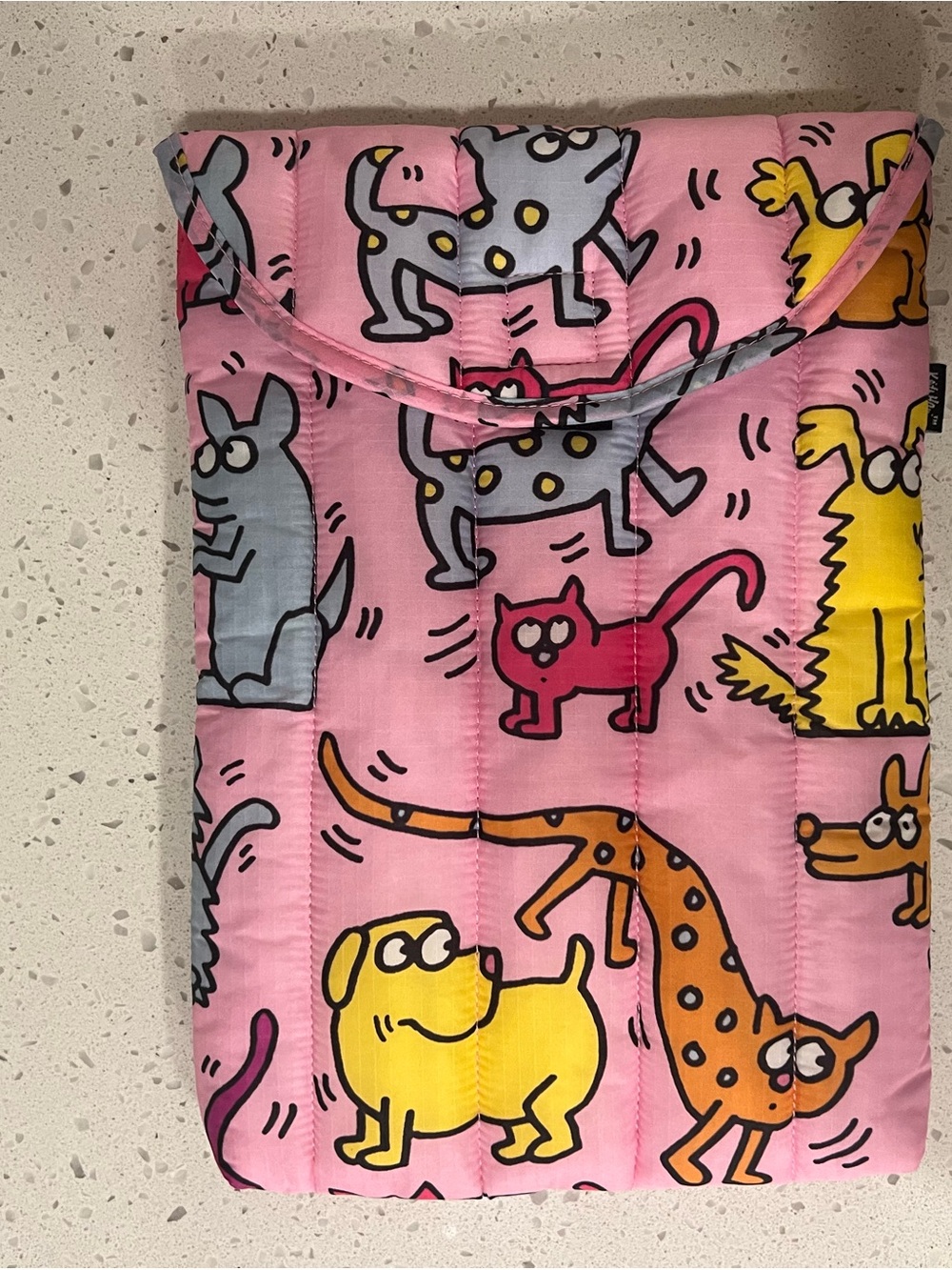 BAGGU Pink Quilted Keith Haring laptop sleeve like new